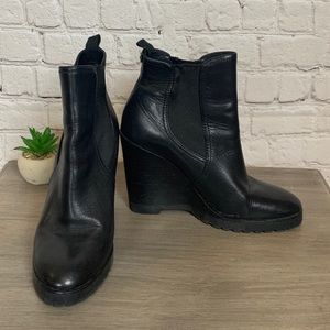 Michael Kors Black Wedge Leather Heel Bootie